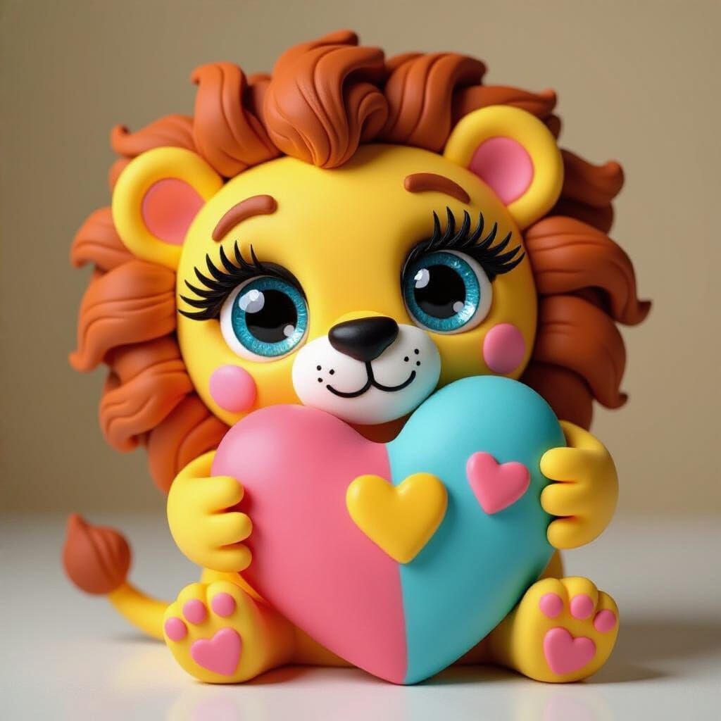 Play-Doh Lion Embracing Heart with Shimmering Eyes
