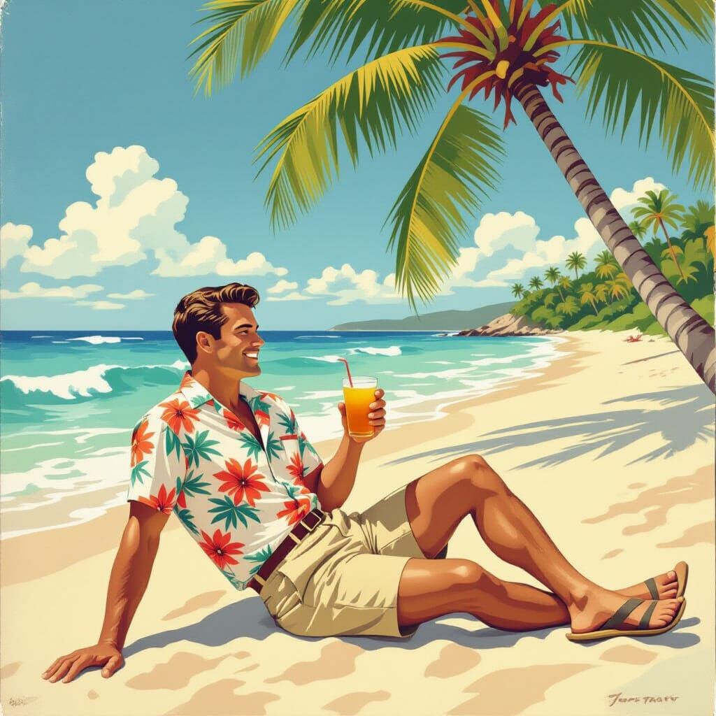 Vintage Style Beach Vacationer in Hawaiian Shirt