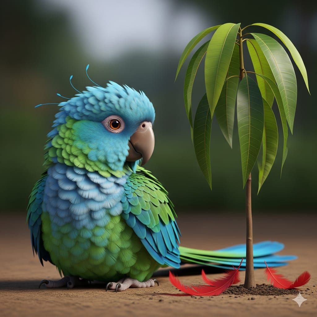 A vibrant blue and green parrot
