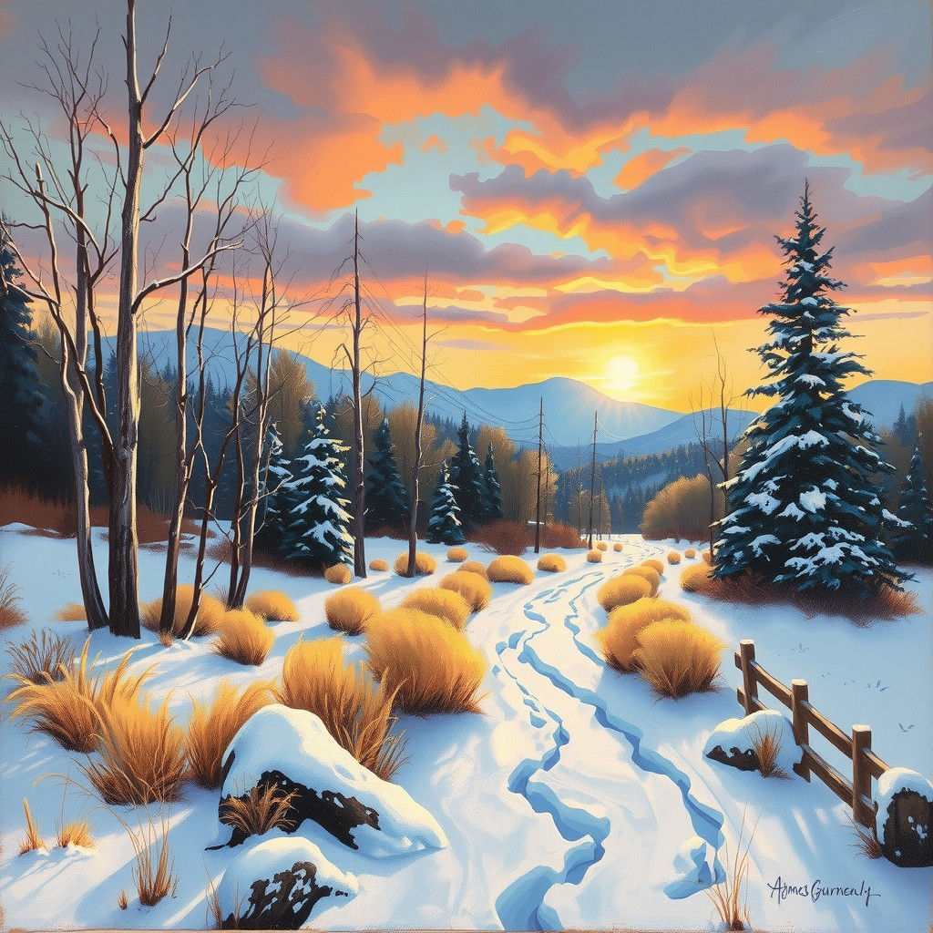 Winter landscape in fallen color theory