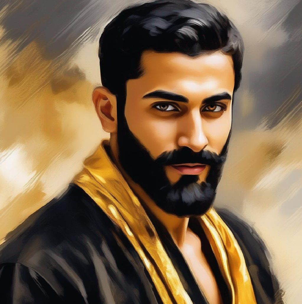 A man with   black  hair and beard  wearing a   black  bathr...