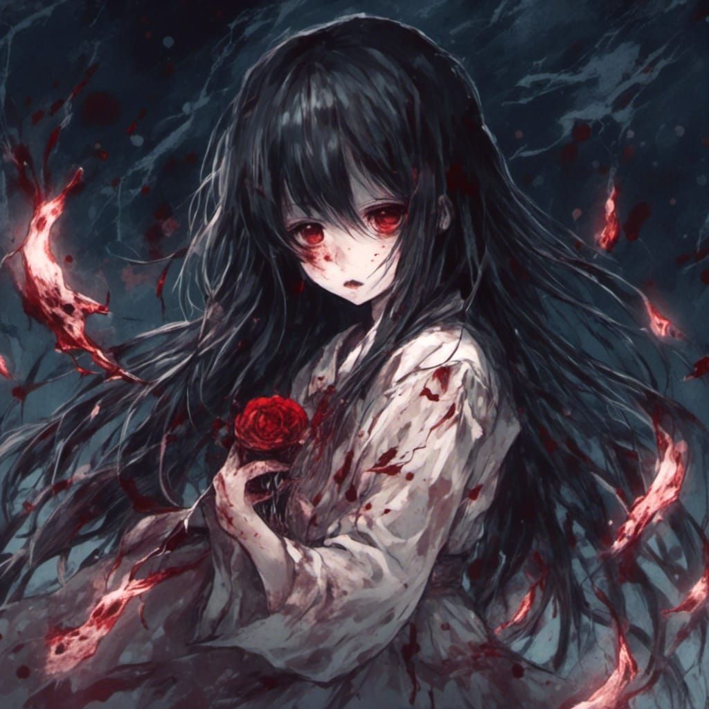 lora:Macabre:1.0> Sadako from the ring In an anime art style as a Yandare  in the moonlight hot covered with blood - AI Generated Artwork - NightCafe  Creator