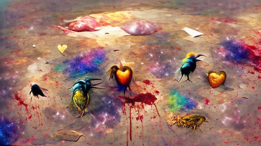 past the corpse of a bird and a bee, there's a heart, and it...