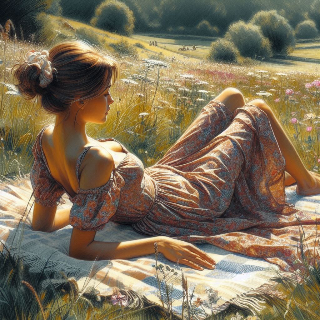 Lying in a meadow