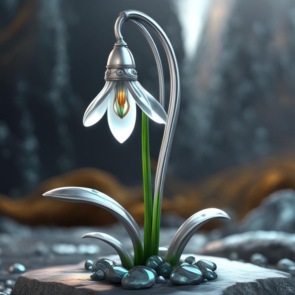 A forged, metal snowdrop