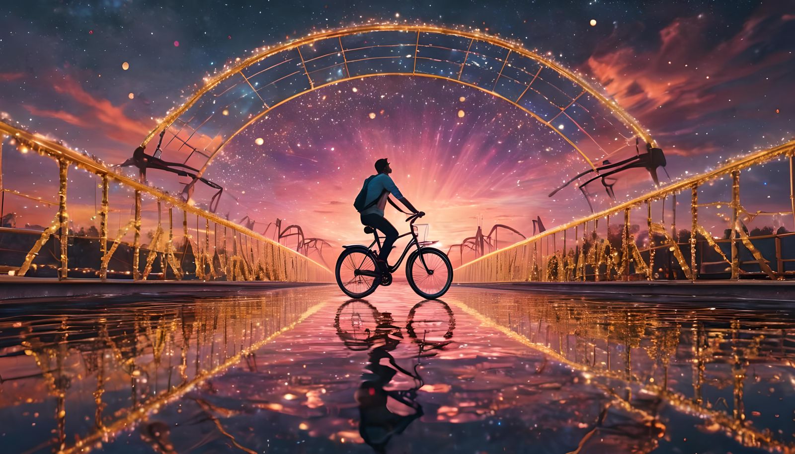 Magical Man on Jeweled Bike at Sunset