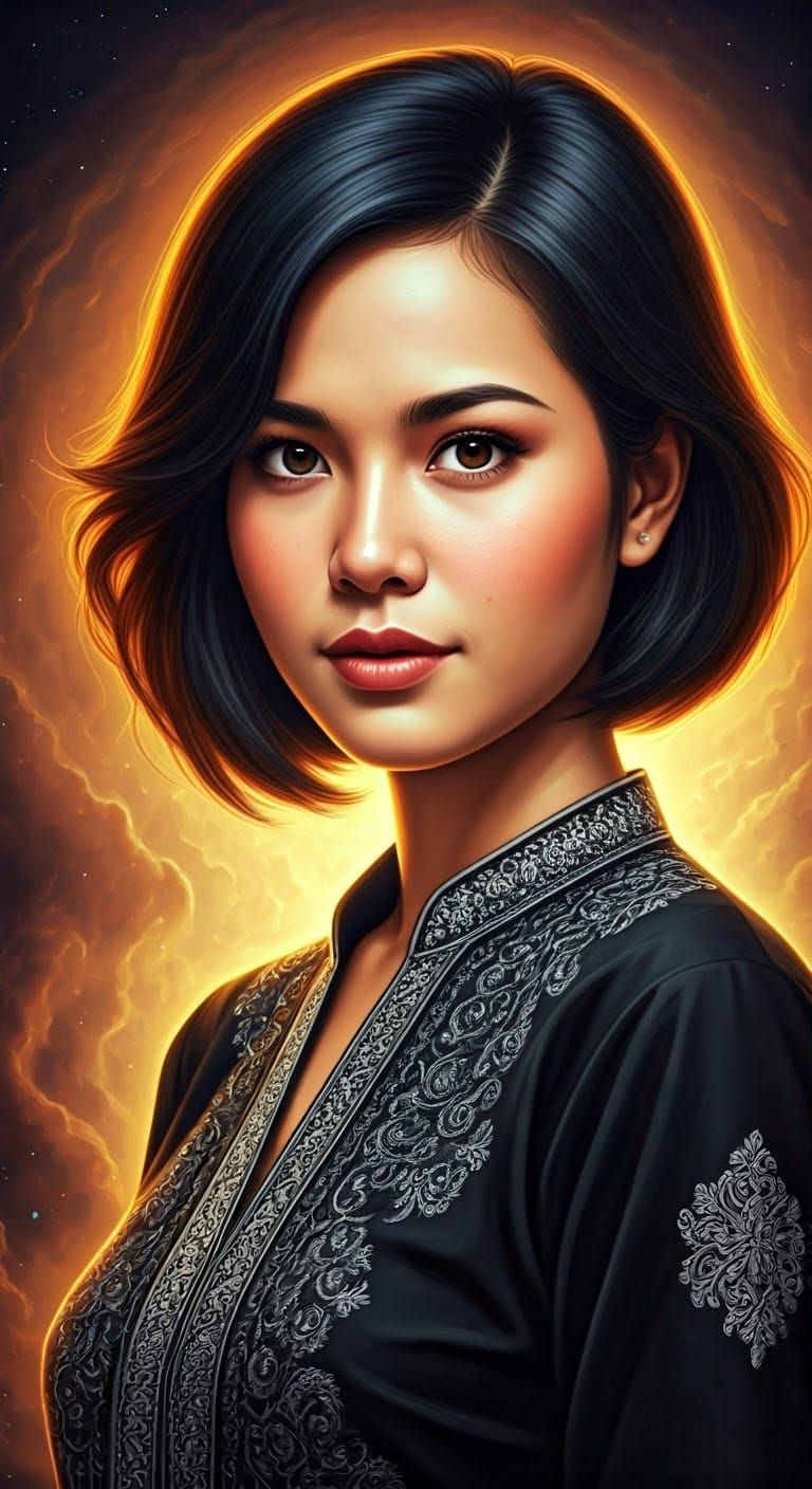 Ethereal Thai Goddess Among Cosmic Nebulae in Oil Painting S...