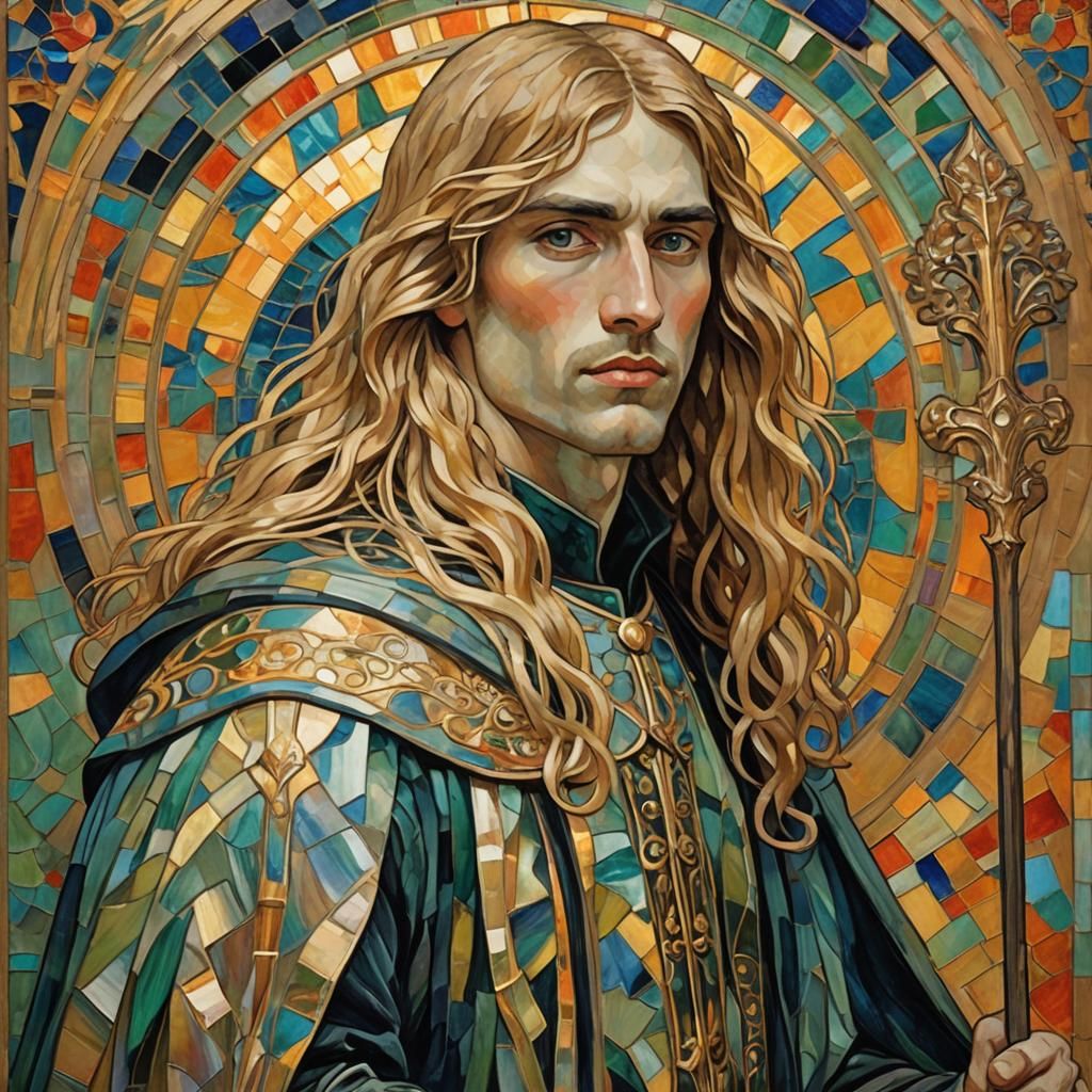 Art Nouveau Man with Spear in Klimt Style