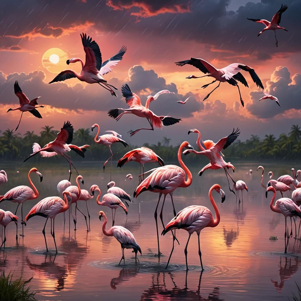 A beautiful  Flamingo are tall, pink wading birds with long ...