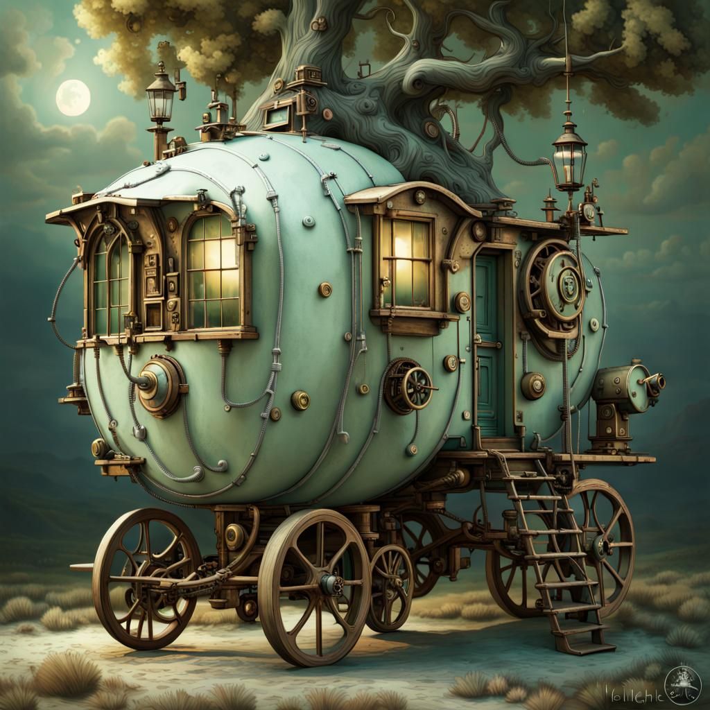 Steampunk coach and treehouse.  by @Mechanic Mike