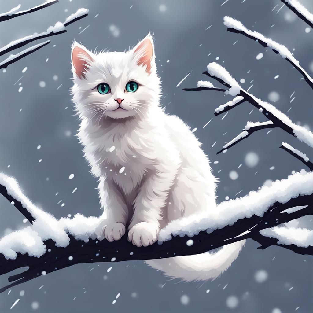 Un chaton blanc dans une tempête de neige  by @Chevti_
