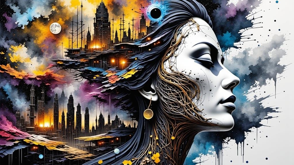 Cosmic Metropolis in Vibrant Violet Flux