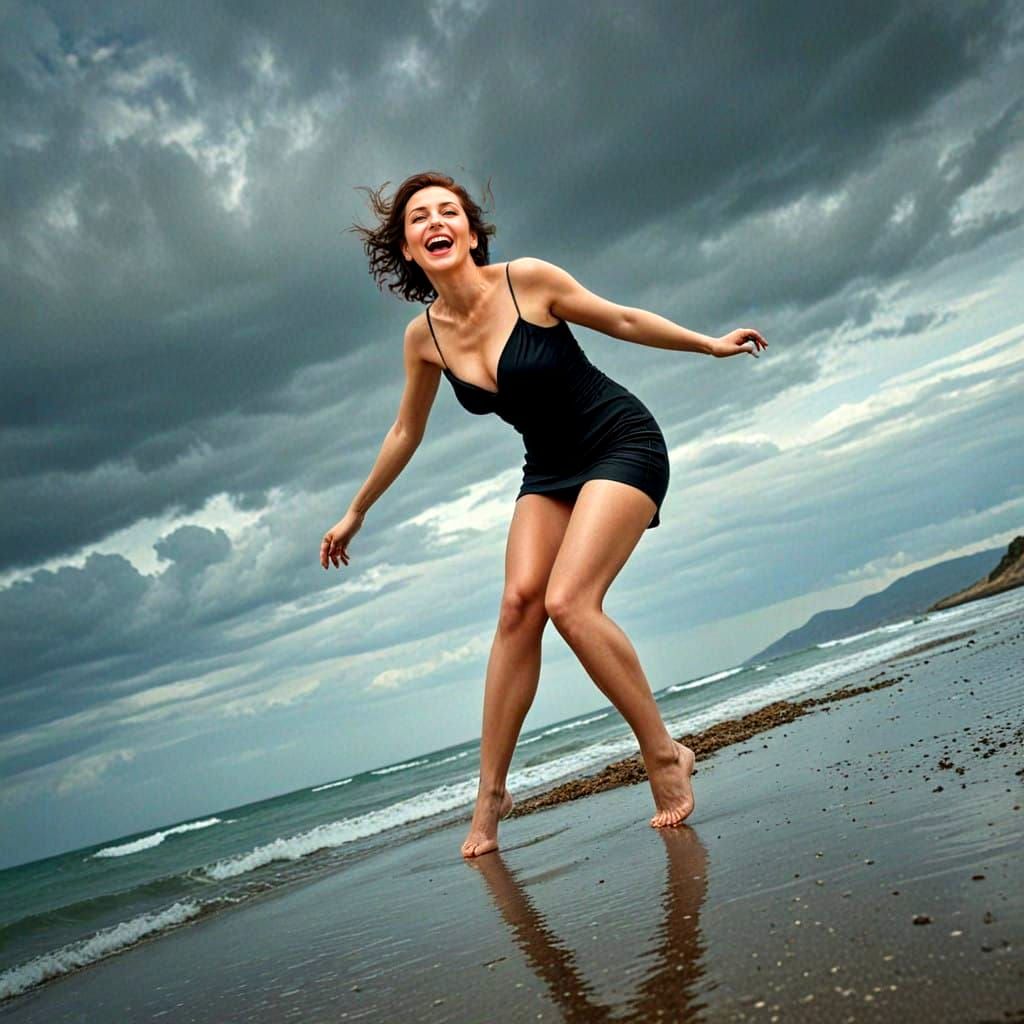 Charismatic Lady in Elegant Outfit with Whimsical Creatures