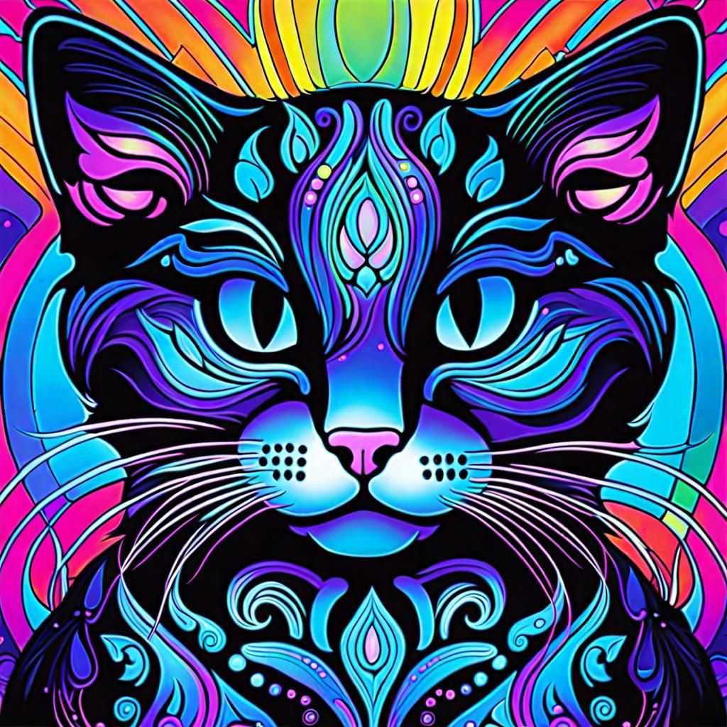 Black Light Fractal Kitten in Kawaii Style