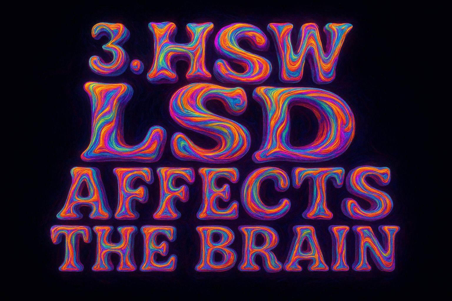 "3. How LSD Affects the Brain"
Wavey psychedelic maximum depth 3D lettering that looks like it’s been forged inside a mo...