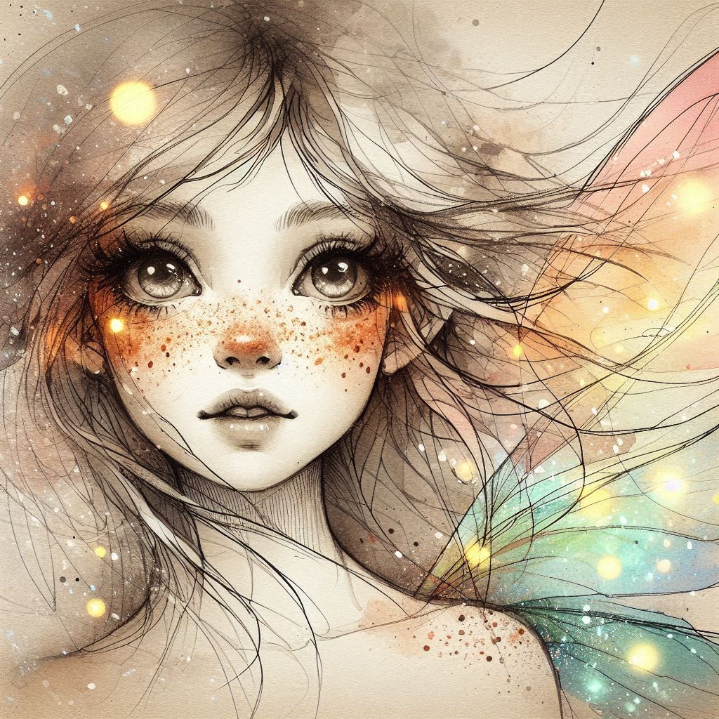 Watercolor portrait of a fairy