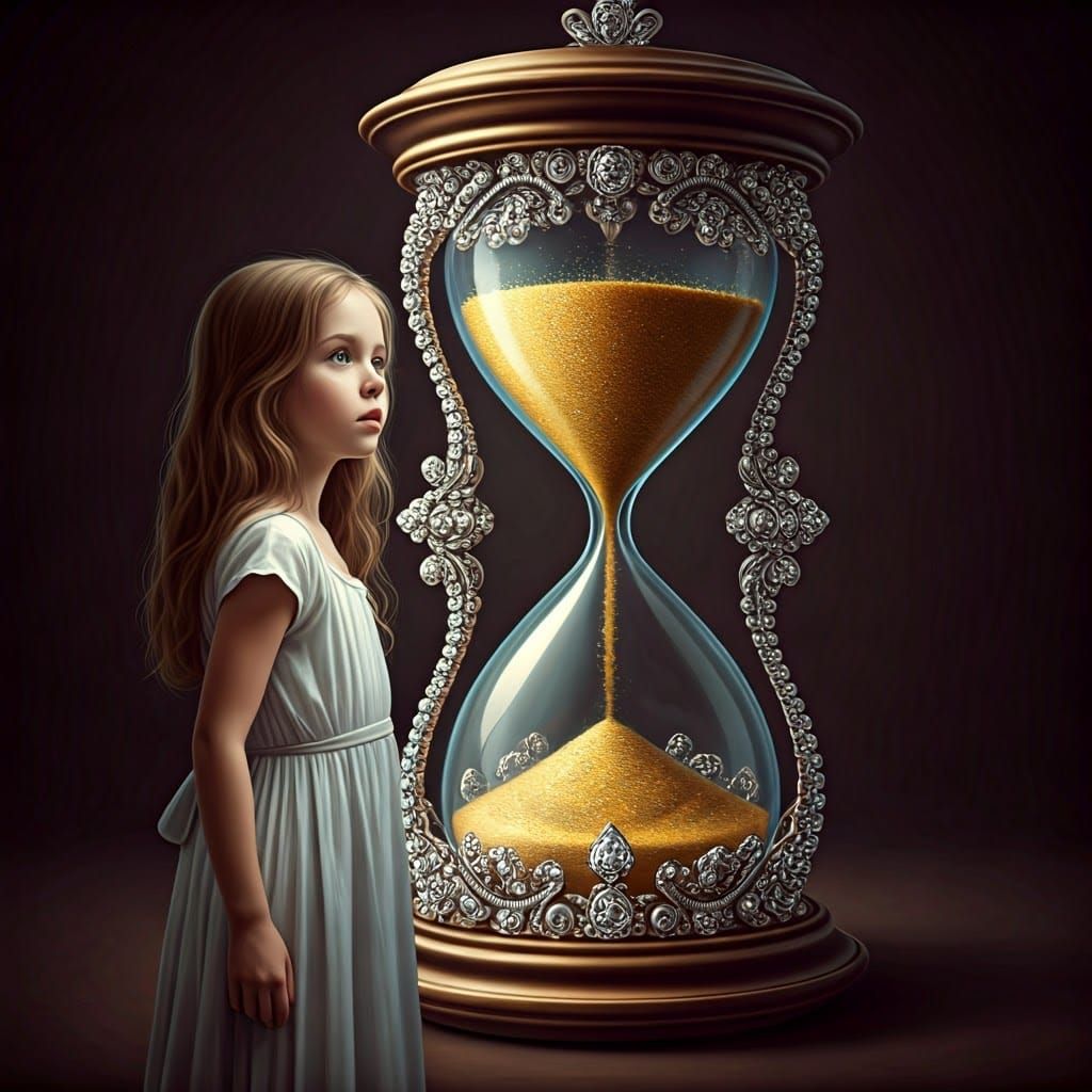Surreal Enchantment: A Young Girl and a Diamond Hourglass