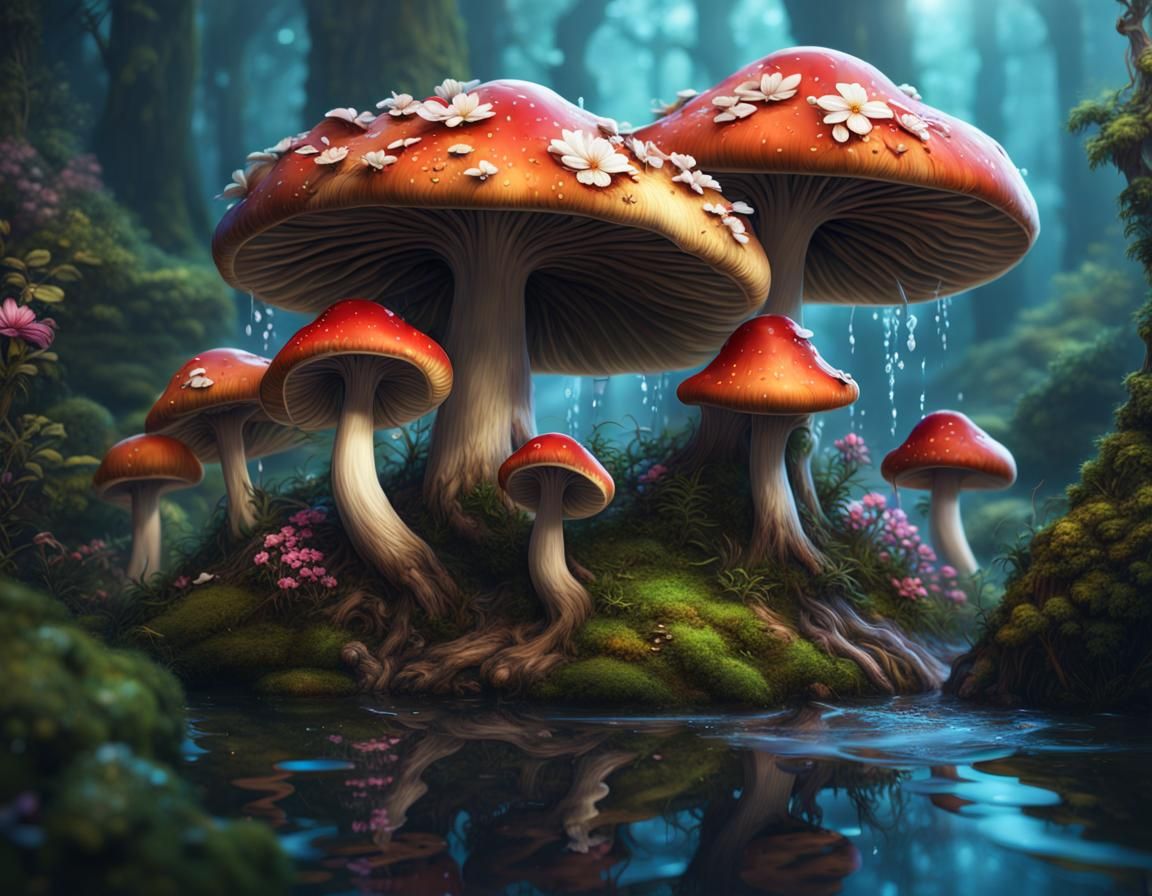 Blissful Mushrooms - Ai Generated Artwork - Nightcafe Creator