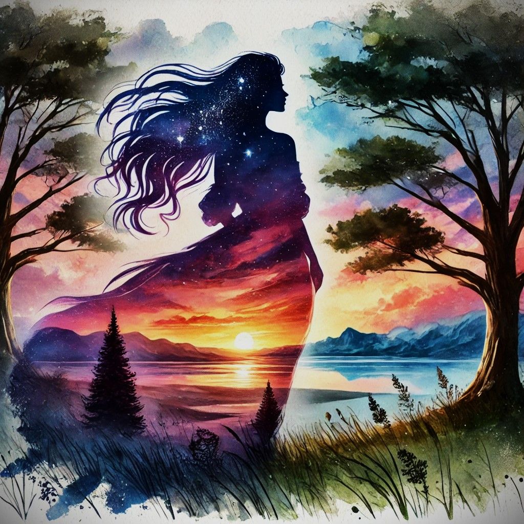 double exposure sunset