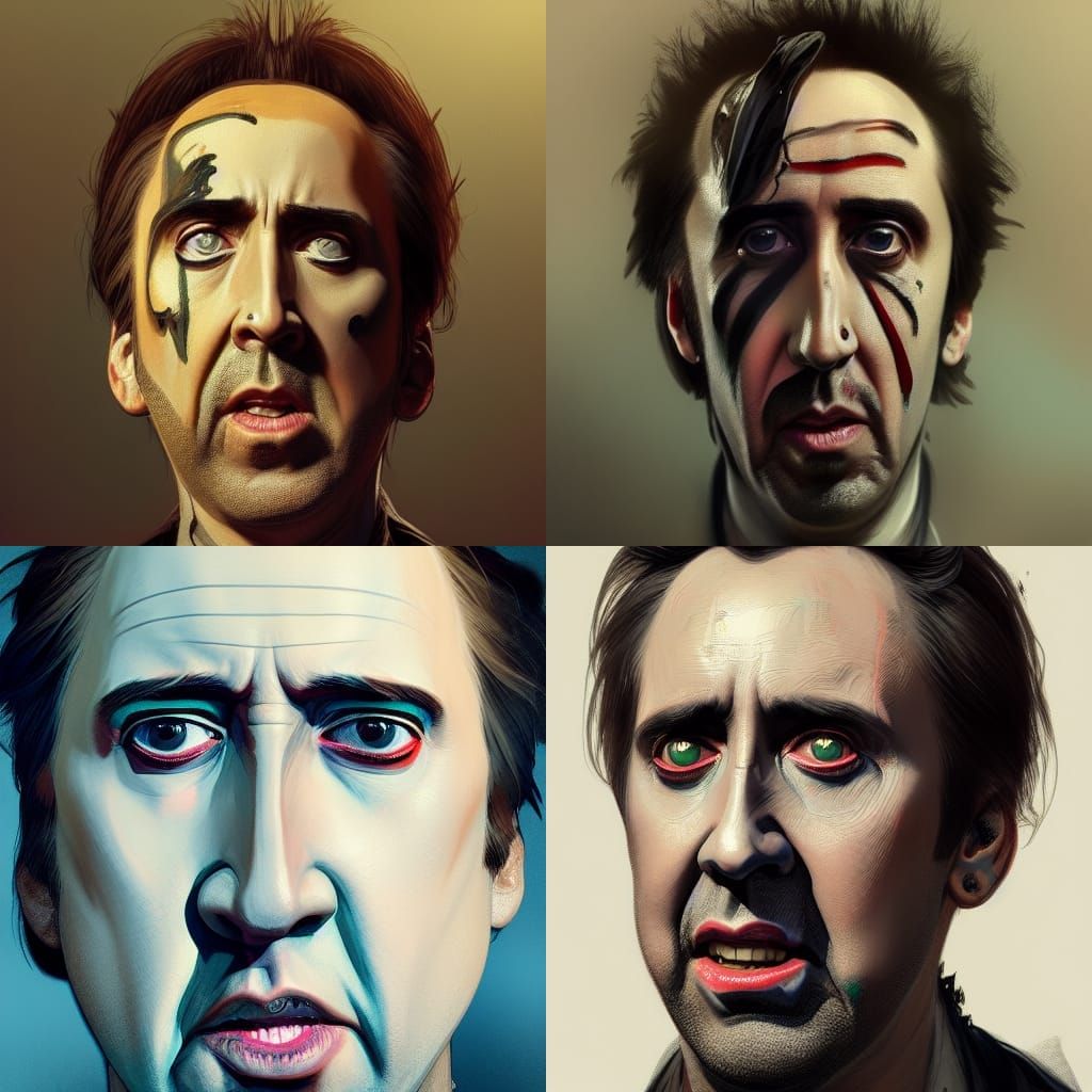 Nicolas Cage as beetle juice head and shoulders portrait, 8k...