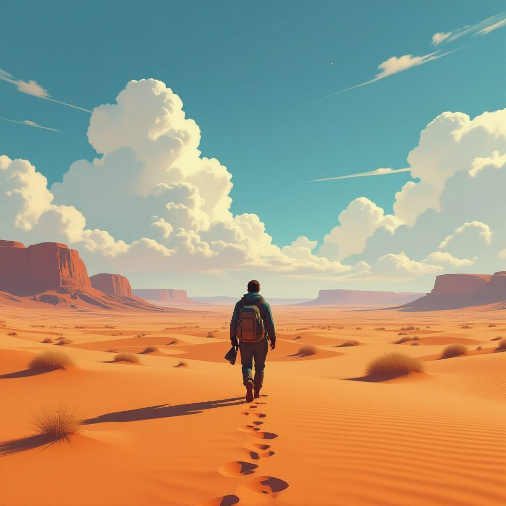 Person Walking in Desert Landscape Art