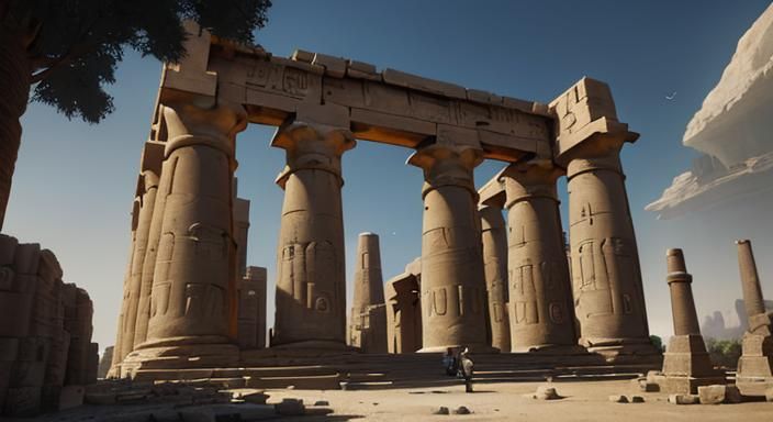 ancient luxor temple with acacia trees, photorealistic, dark ...