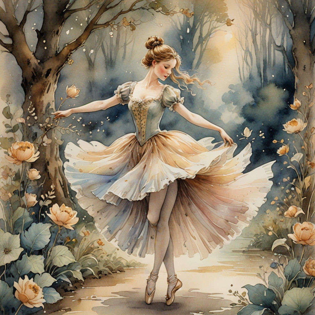 Ballerina in a Whimsical Watercolor Wonderland