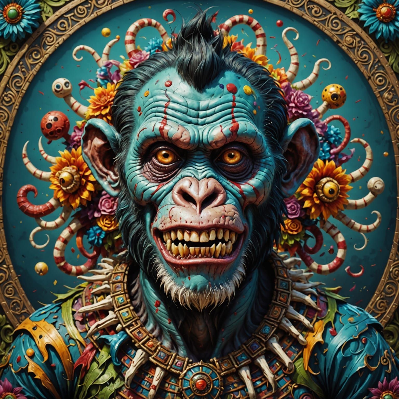 Hyperrealistic Zombie Monkey Monster Clown Mandala