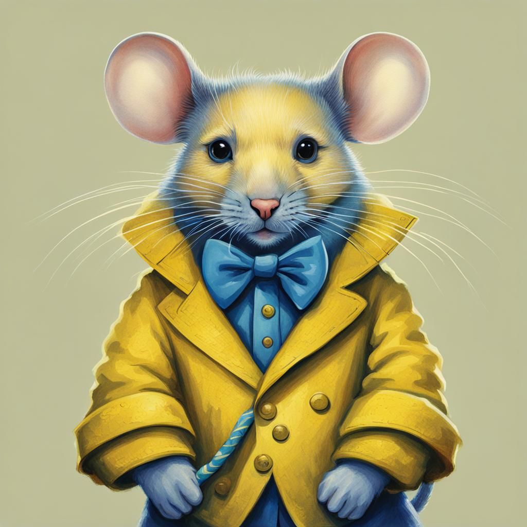 a blue mouse dressed in yellow