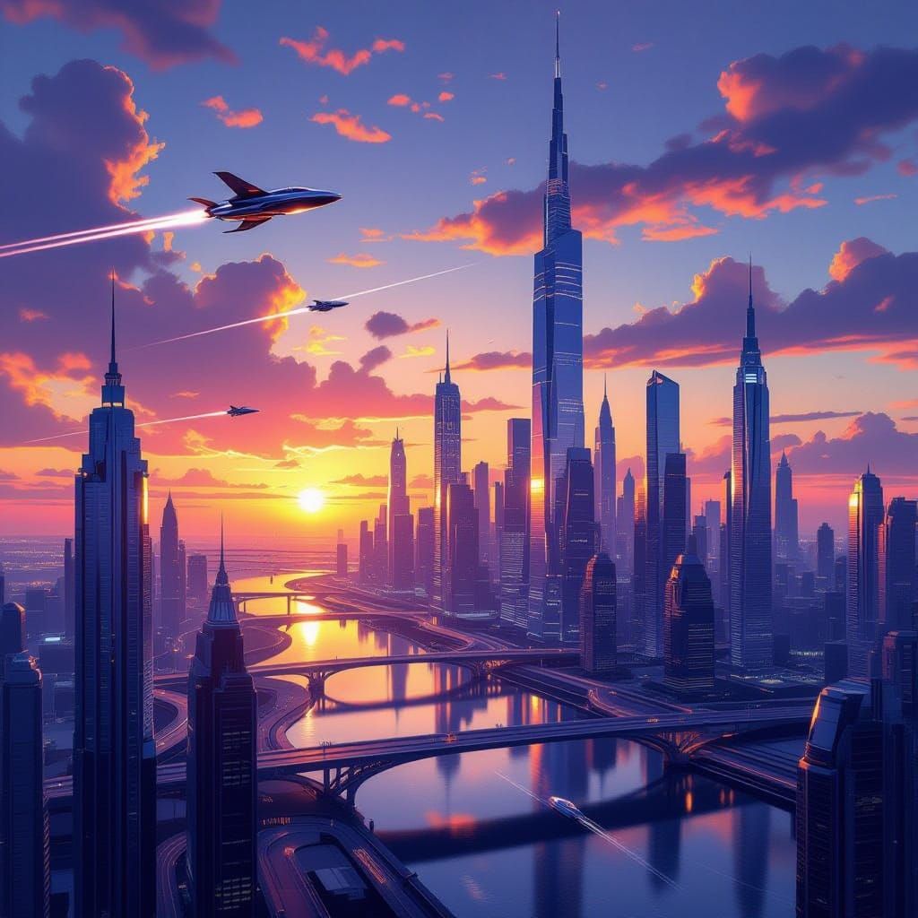 Futuristic Metropolis at Sunset