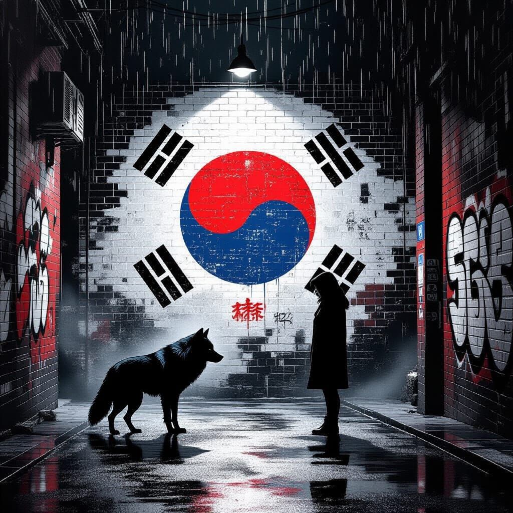 Lone Wolf in Gritty Seoul Alleyway Noir Style
