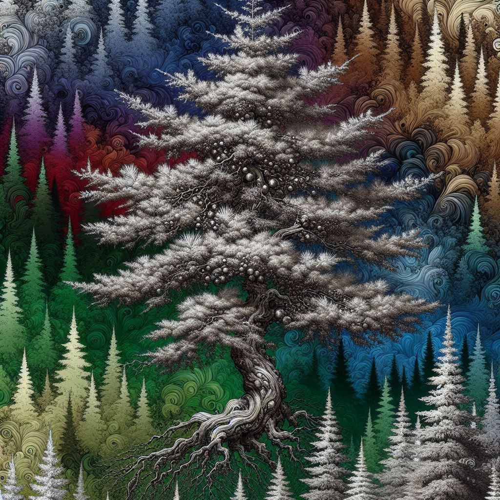 Photorealistic Silver Fir Tree Japanese Ink Art 1