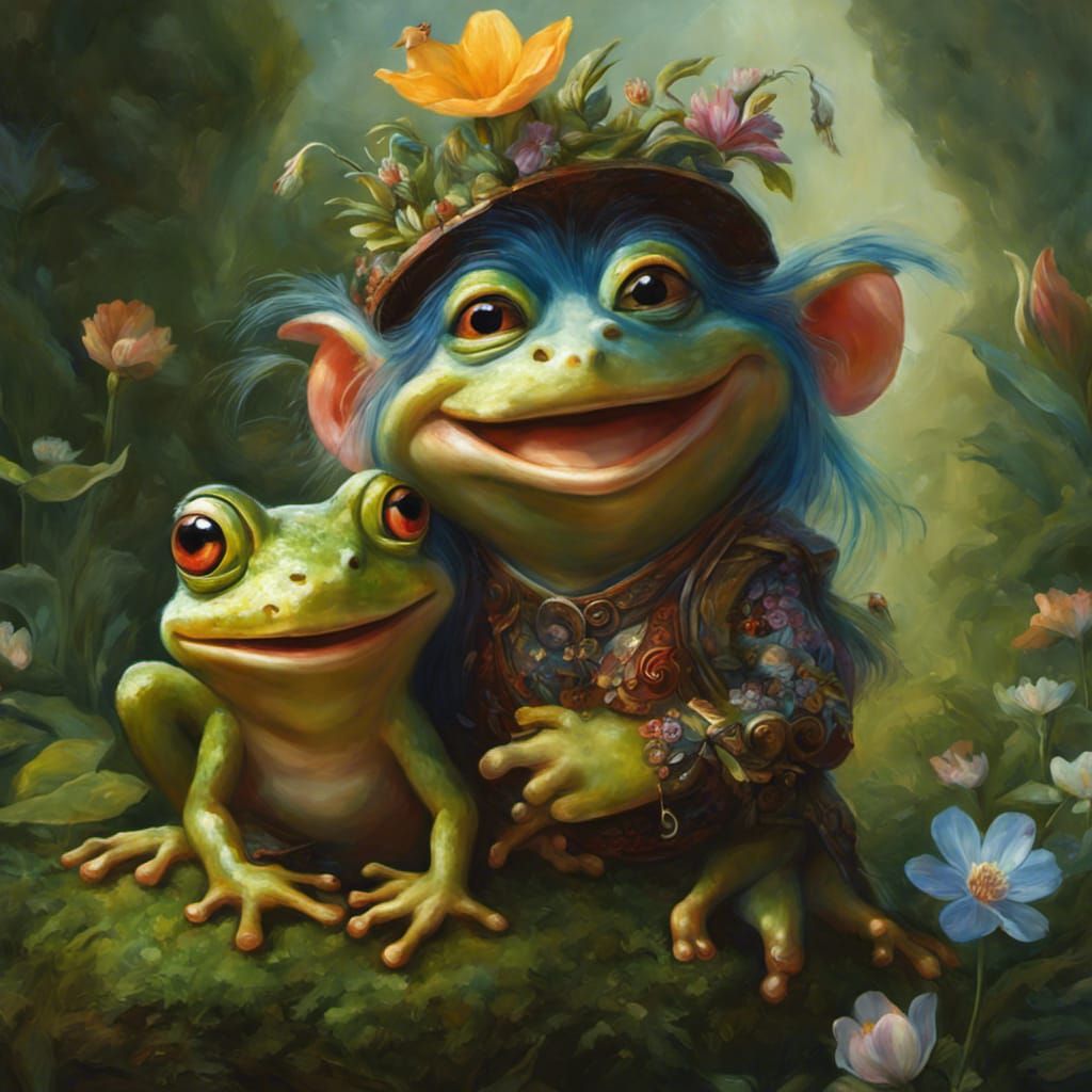 Happy Troll & His Frog Buddy  by @Eva Silvertant