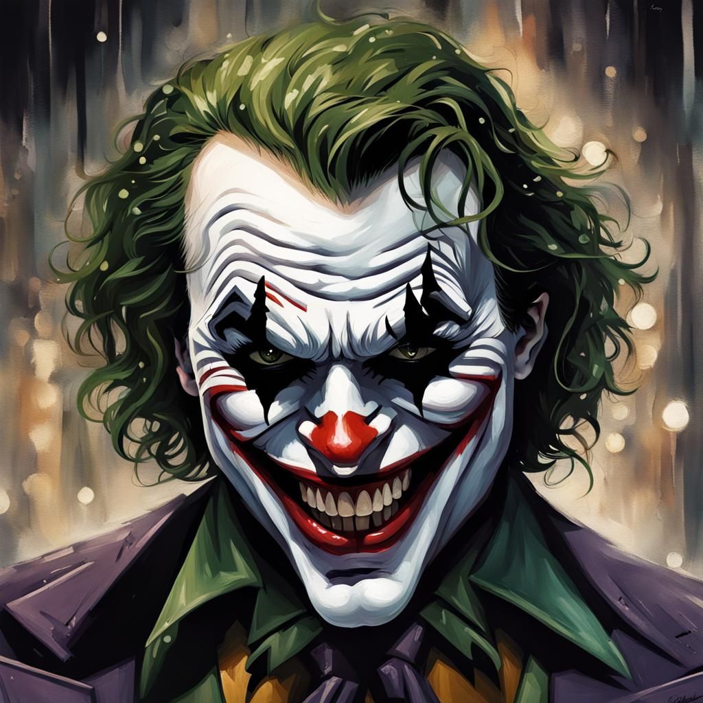 Portrait of a very sinister looking Joker from Batman in gouache in a ...