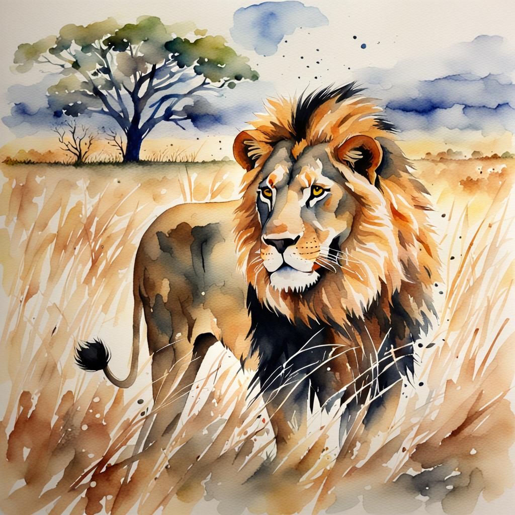 Watercolour Lion  by @TekDream