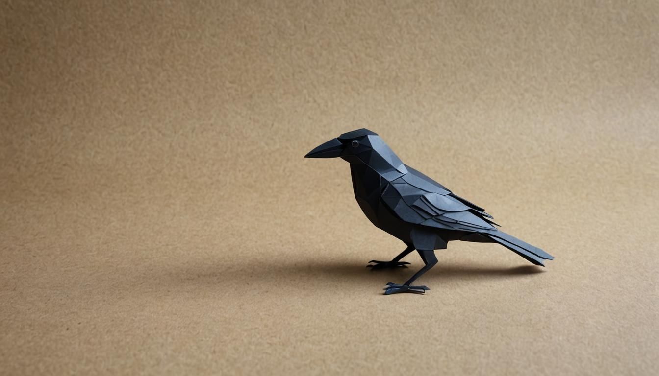 one corbeau on table, Origami paper folds papercraft, made o...