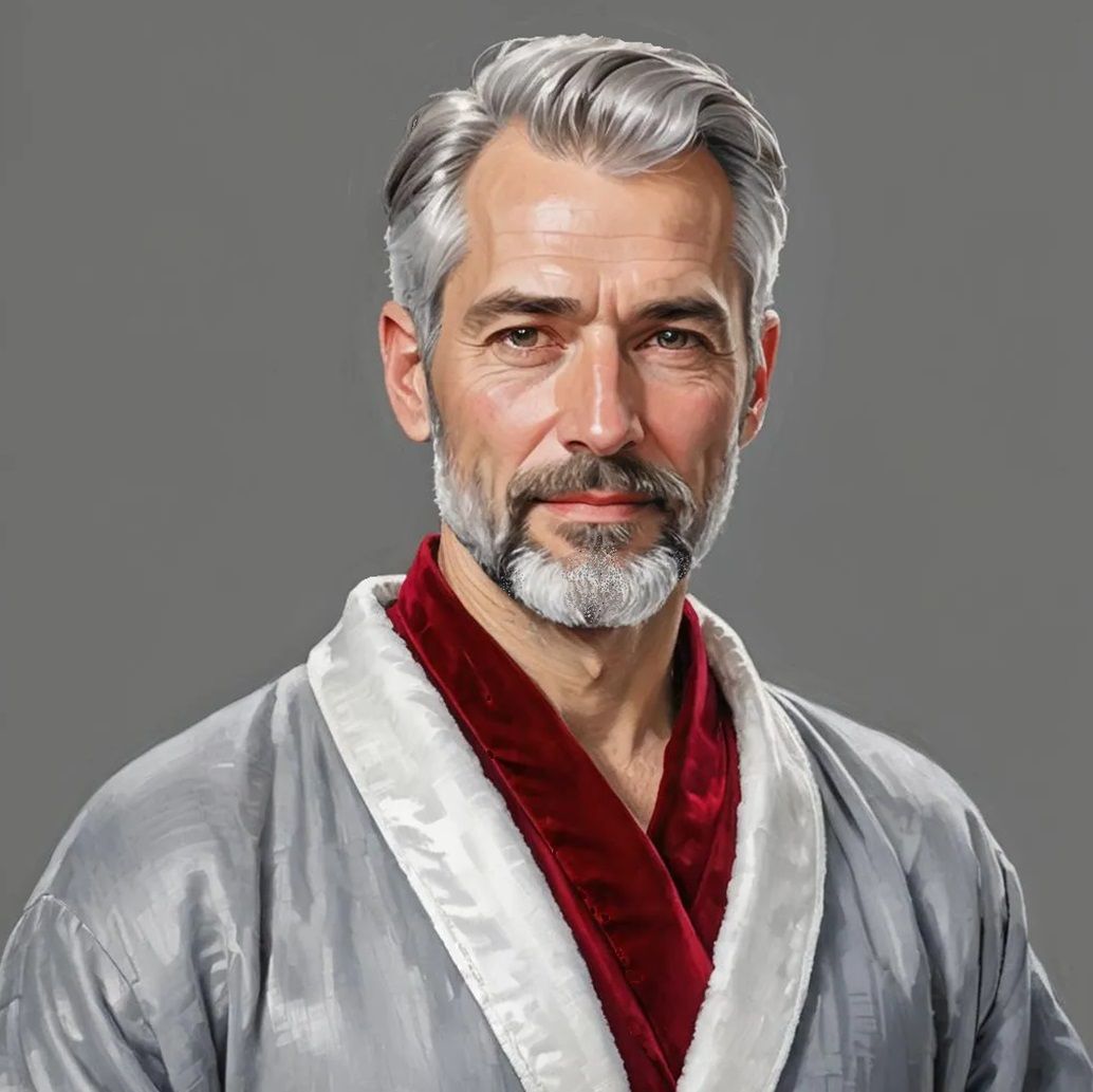 A  handsome silver-haired man