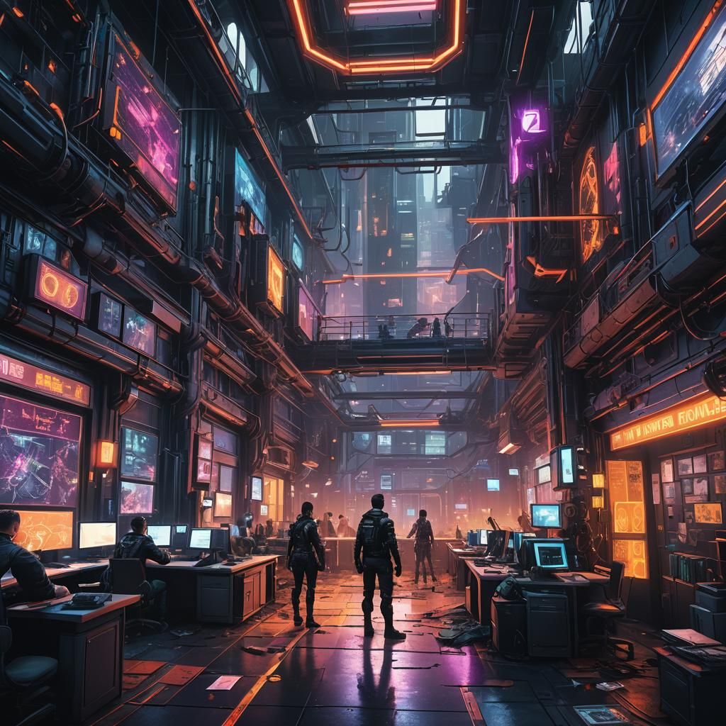 energy, dance, cyber punk, in office,