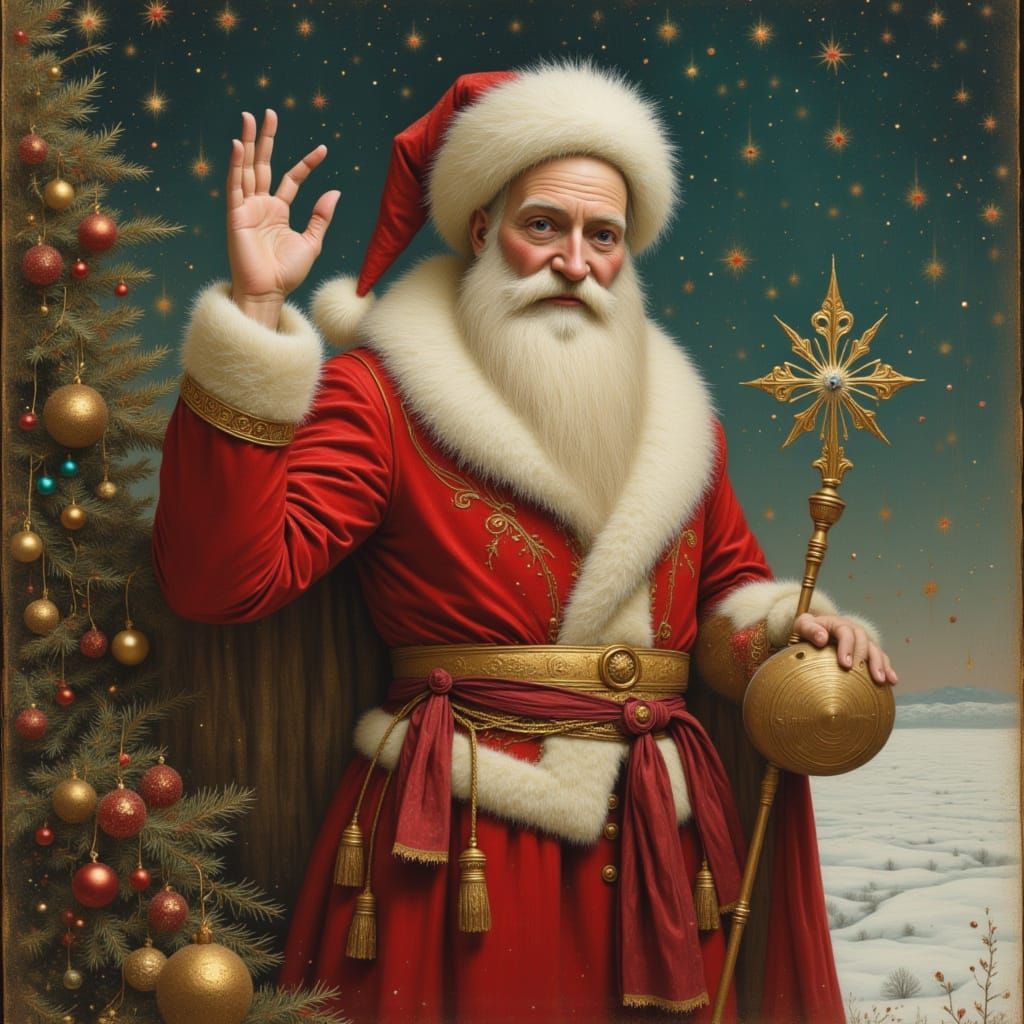 <lora:Paintlike:1.0> <lora:AmongTheDark:1.0> <lora:SurrealRetro:1.0>  The Spirit of Christmas <lora:Surreal Shine:1.0> shows his arm muscles