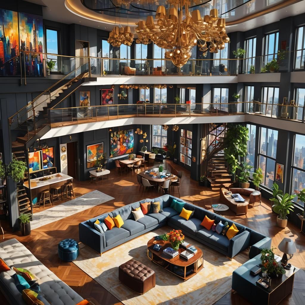 Interior of a New York penthouse. Maximalist interior design...