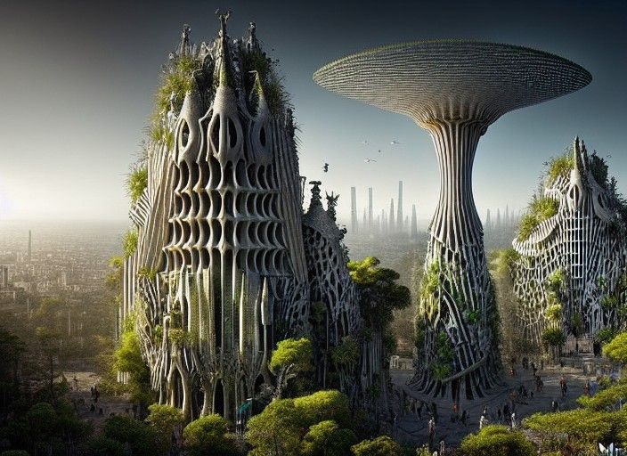 SFSC.035 - Photo of a solarpunk city designed by Gaudí - AI Generated  Artwork - NightCafe Creator