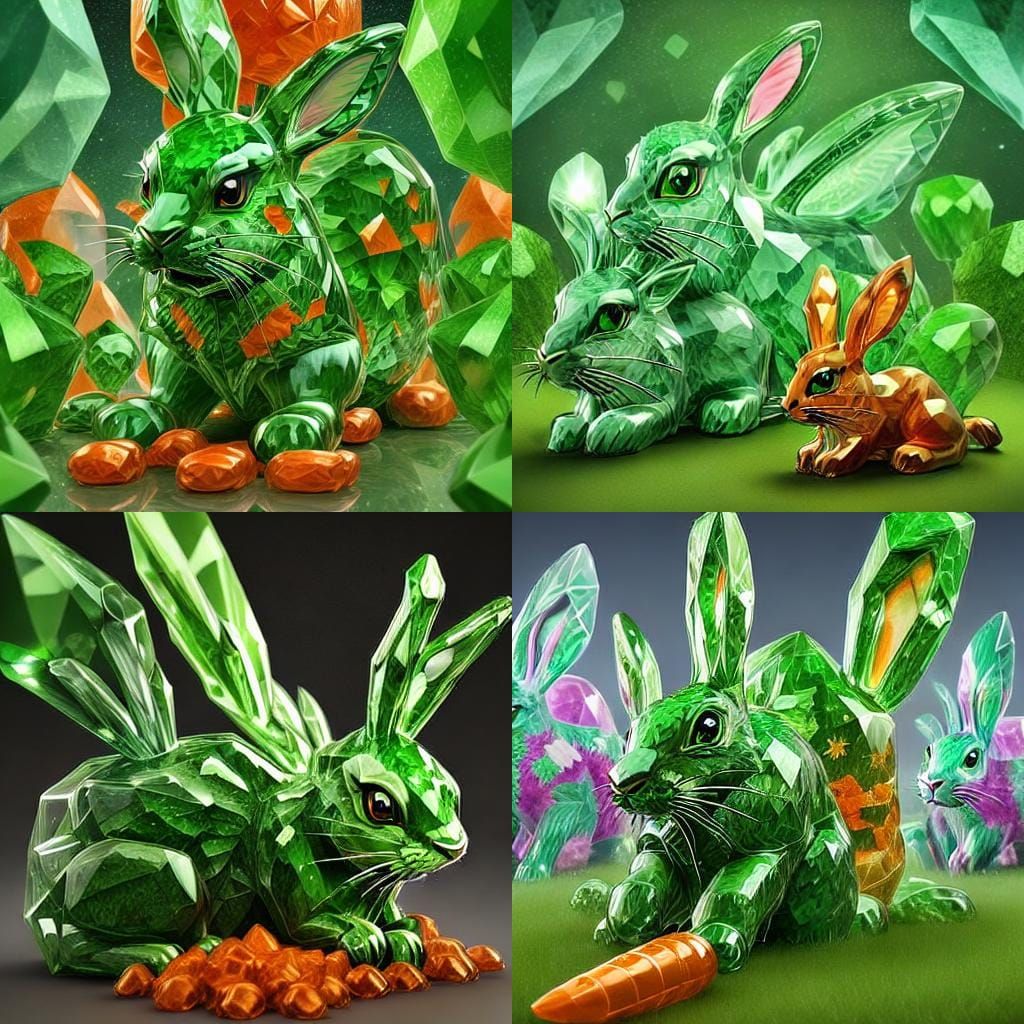 <lora:Crystal animals:1.0> [Animal].Bunnies chasing carrots ...