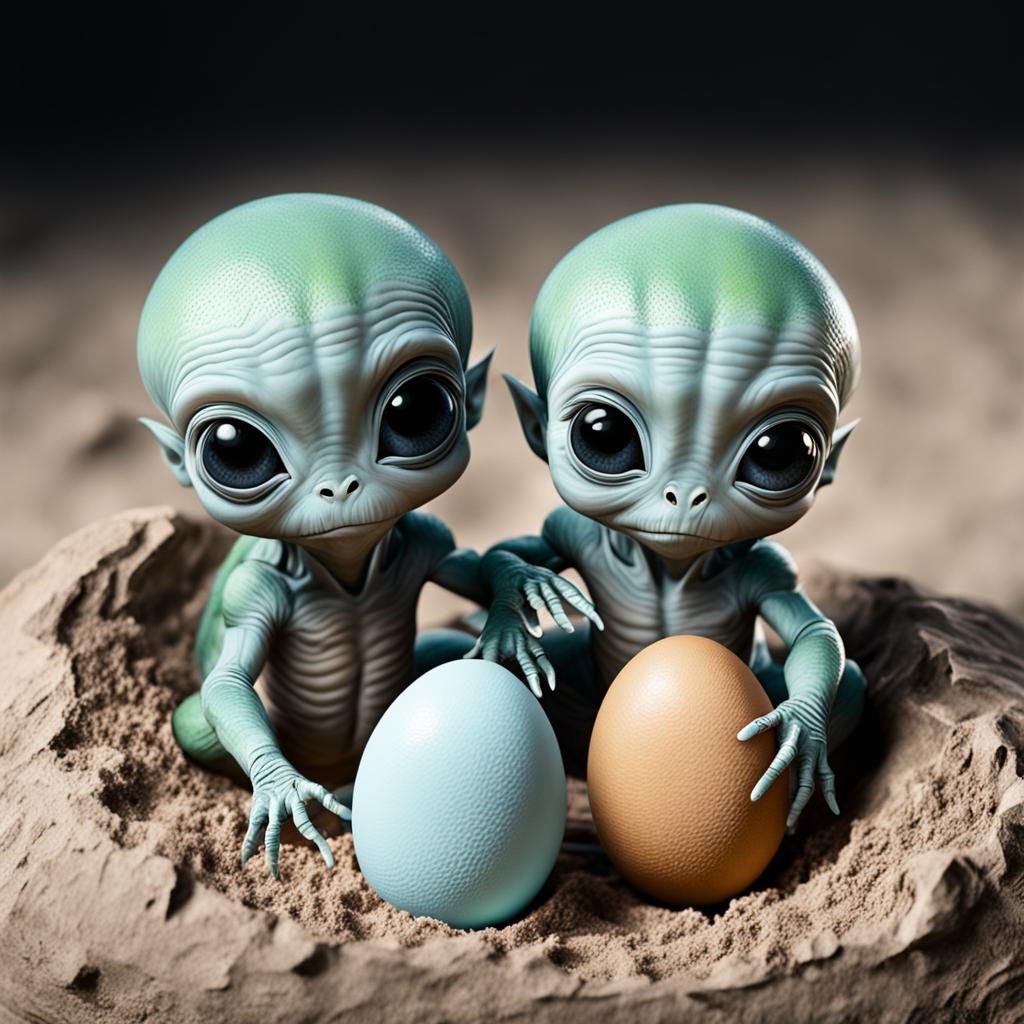 Two baby aliens just hatched from a pair of eggs - AI Generated Artwork - NightCafe Creator