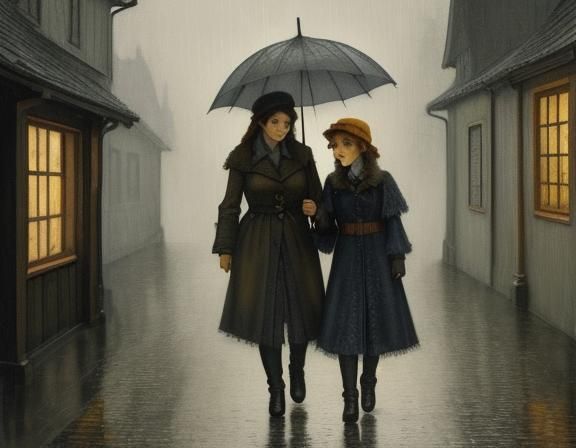 Russian woman walking in the rain #1