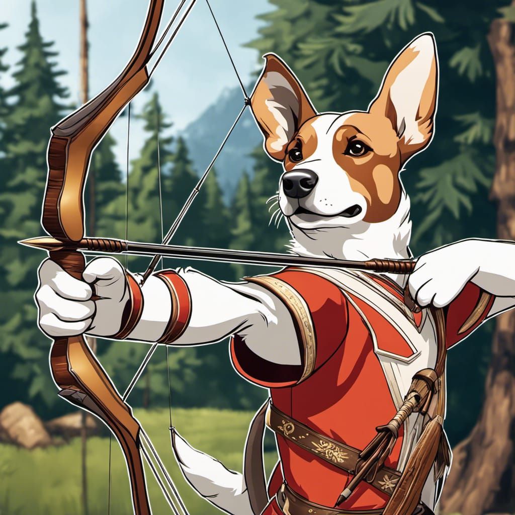 A dog archer shooting a bow and arrow  by @Variant Volcano