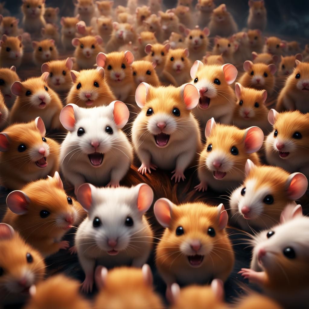 A crowd of thousands of angry small cute hamster cubs wants to eat you ...