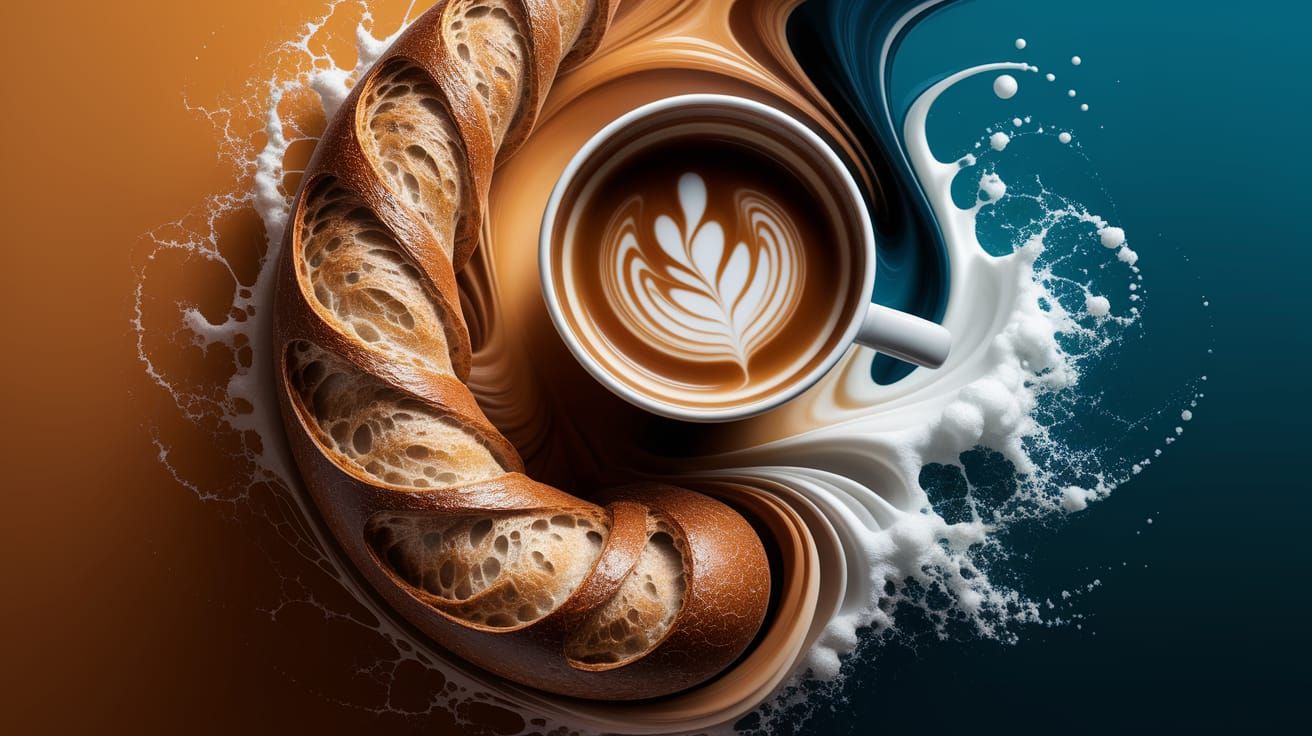 Abstract digital painting. The swirl of milk in a coffee cup elegantly morphs into the foam of Baguette. ...  by @MrMaracuja