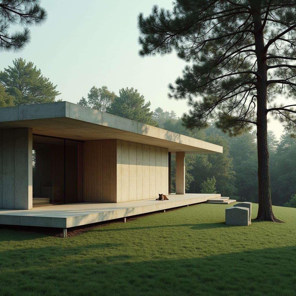 a house with minimalist style, in the countryside, with a width of 10m, a length of 15m, 4 different rooms. The porch is made of concrete, t...