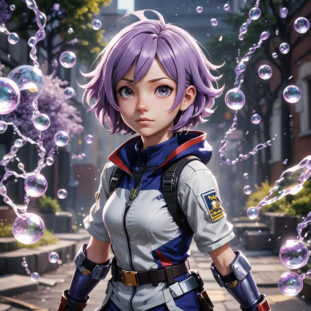 Bubbly female student with short light purple hair white skin in my hero  academia art style - AI Generated Artwork - NightCafe Creator