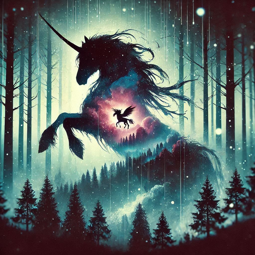 double exposure beautiful fantasy DALL-E 3 portrait landscape..